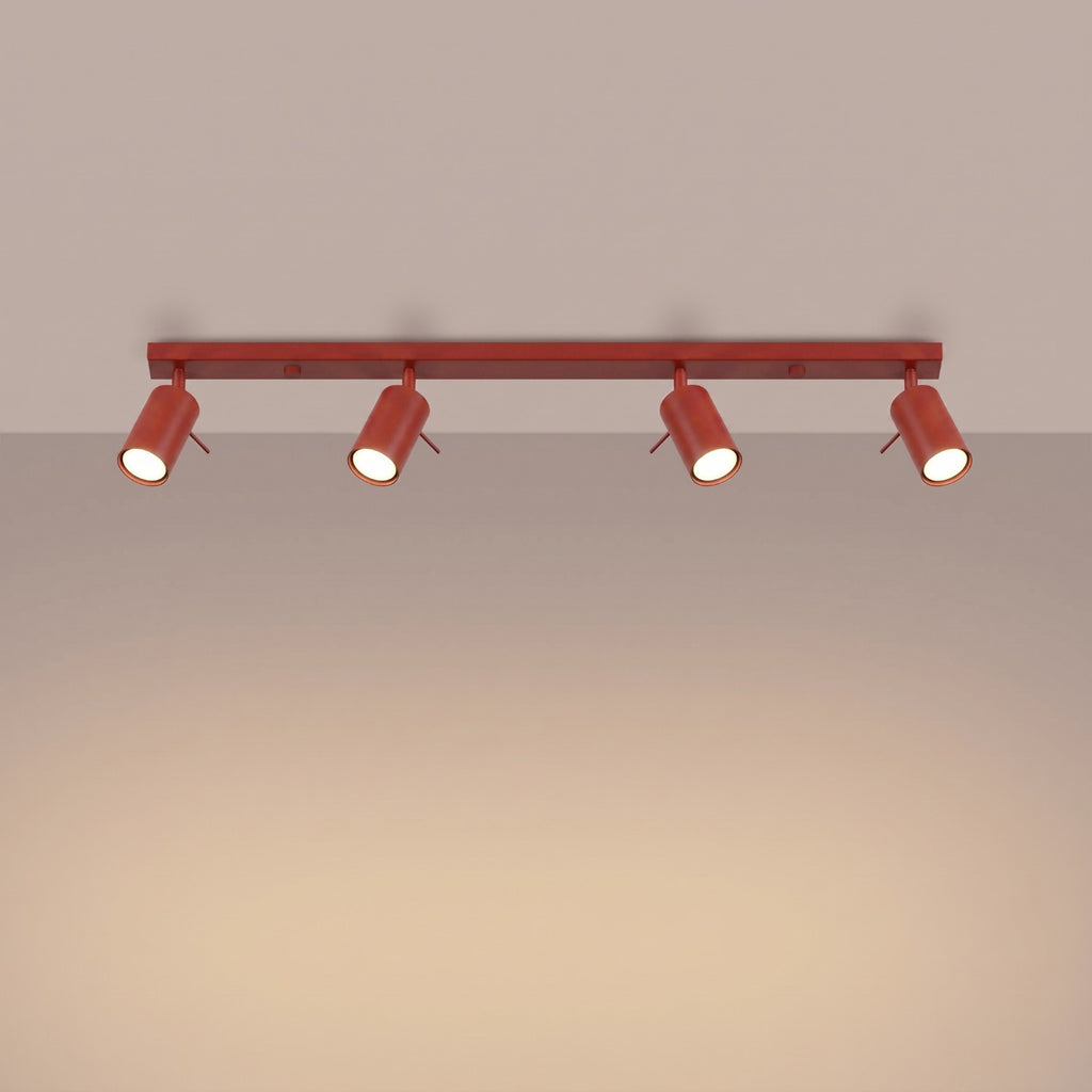 Plafonnier Ring rampe 4 spots acier rouge GU10, vue 3