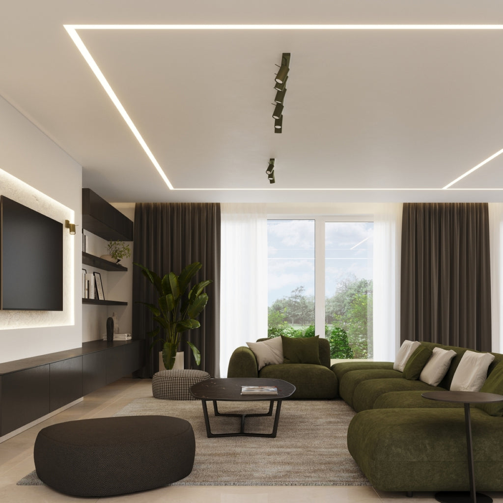 Plafonnier Ring rampe 4 spots acier vert olive GU10 en ambiance