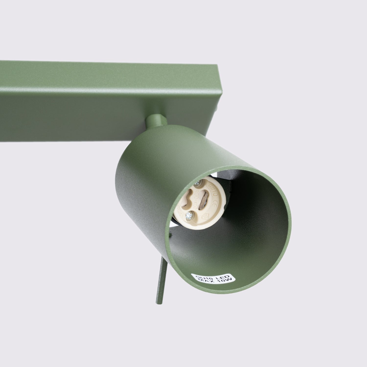 Plafonnier Ring rampe 4 spots acier vert olive GU10, gros plan allumé