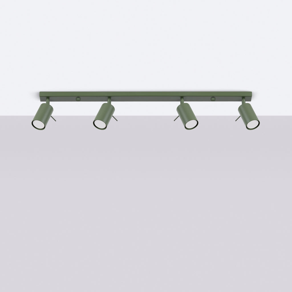 Plafonnier Ring rampe 4 spots acier vert olive GU10 de profil