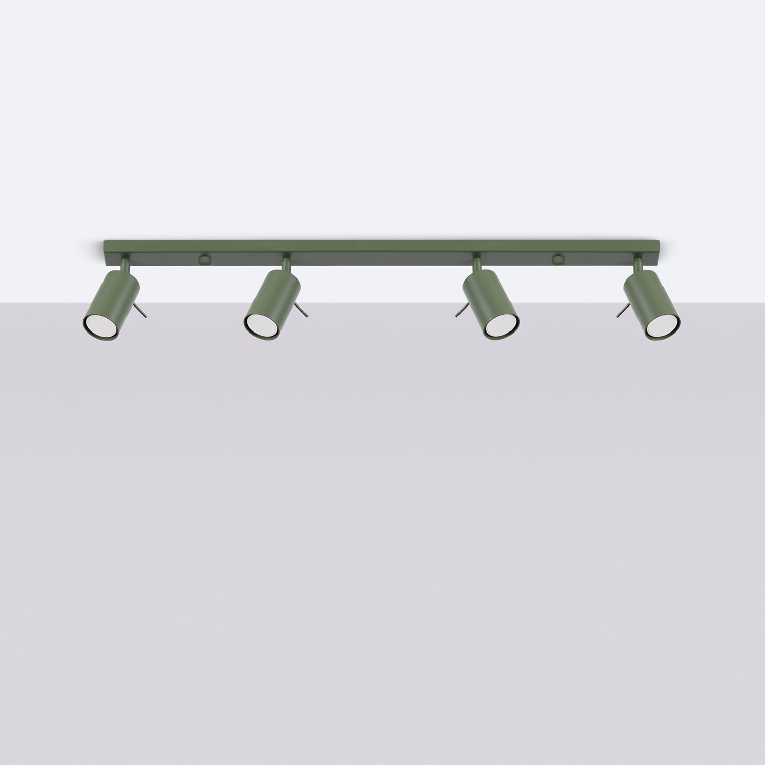 Plafonnier Ring rampe 4 spots acier vert olive GU10 de profil