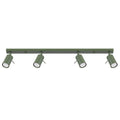 Plafonnier Ring rampe 4 spots acier vert olive GU10, spot cylindrique orientable en acier laqué