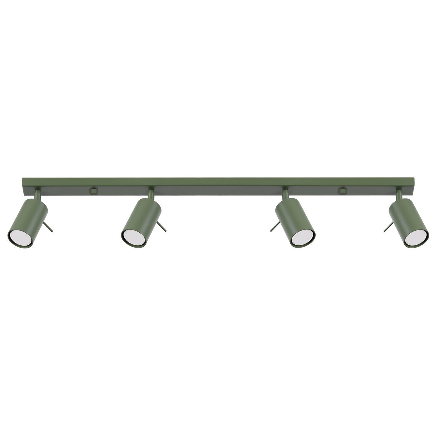 Plafonnier Ring rampe 4 spots acier vert olive GU10, spot cylindrique orientable en acier laqué