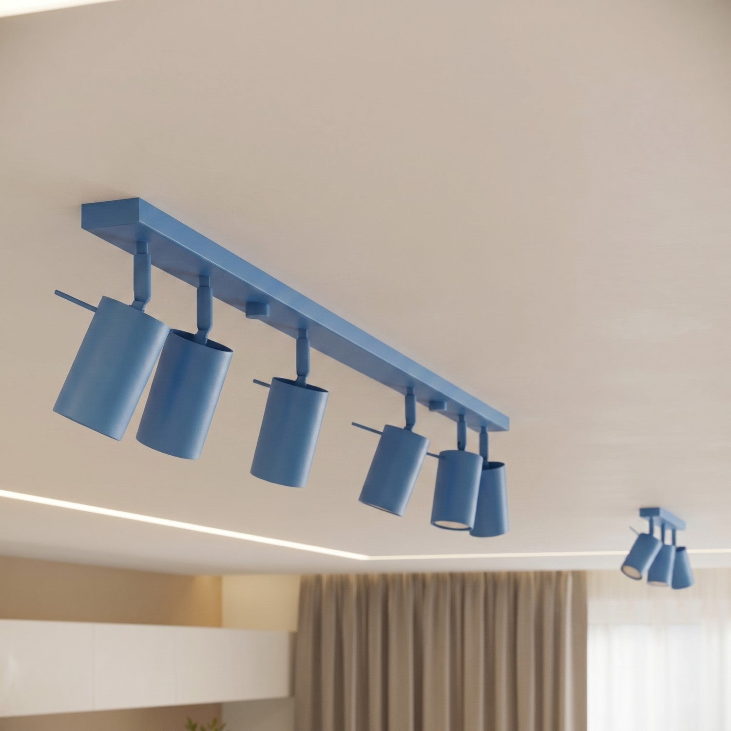 Plafonnier Ring rampe 6 spots acier bleu azur GU10, vue 15