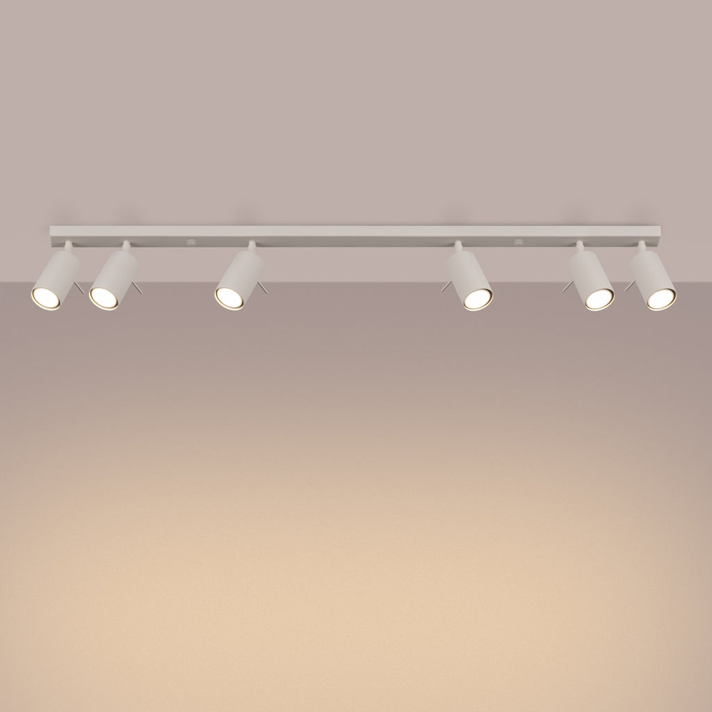 Plafonnier Ring rampe 6 spots acier beige GU10 allumé