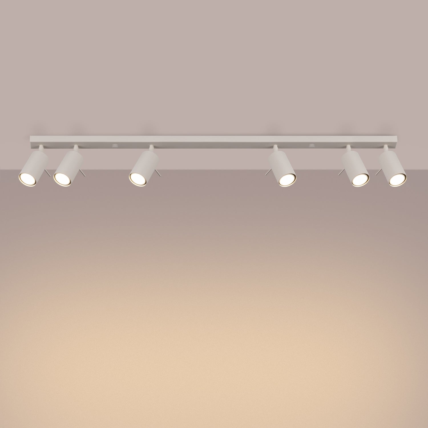 Plafonnier Ring rampe 6 spots acier beige GU10 allumé