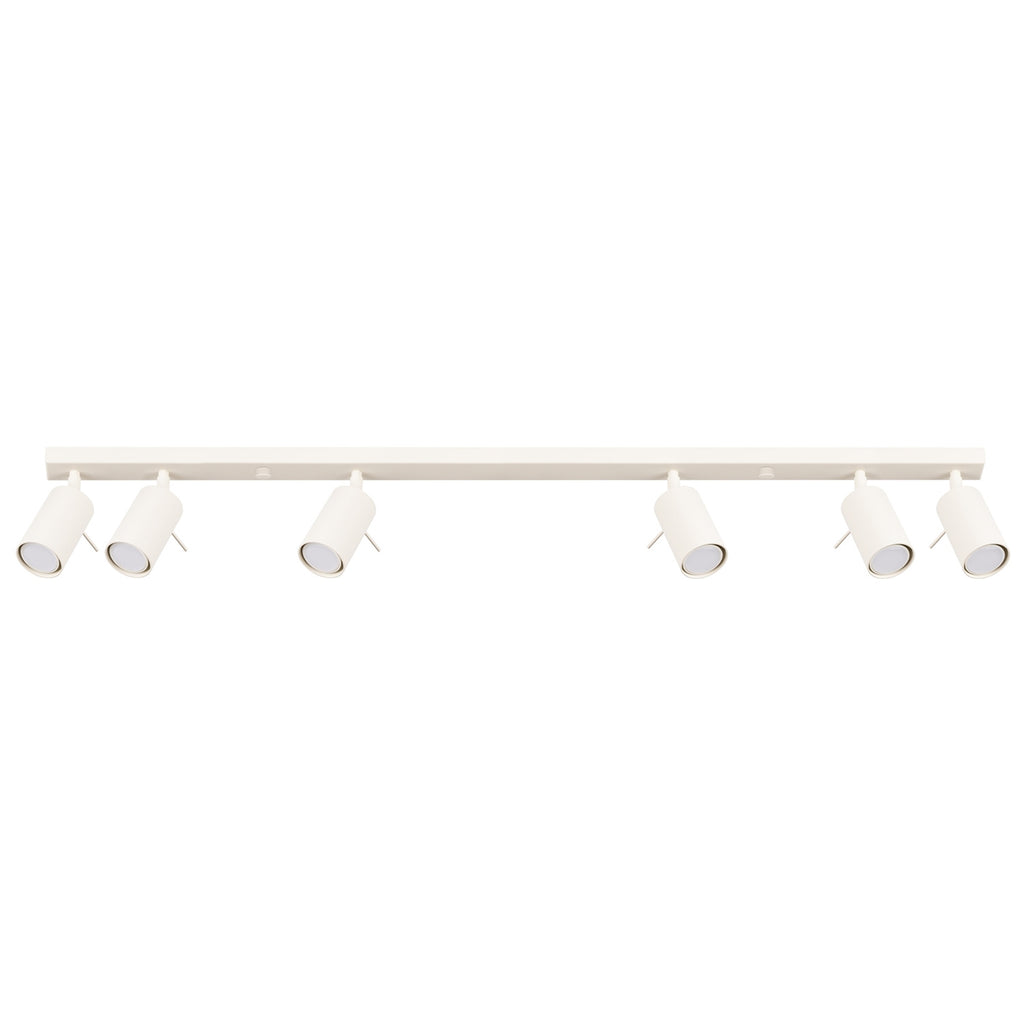Plafonnier Ring rampe 6 spots acier beige GU10, spot cylindrique orientable en acier laqué