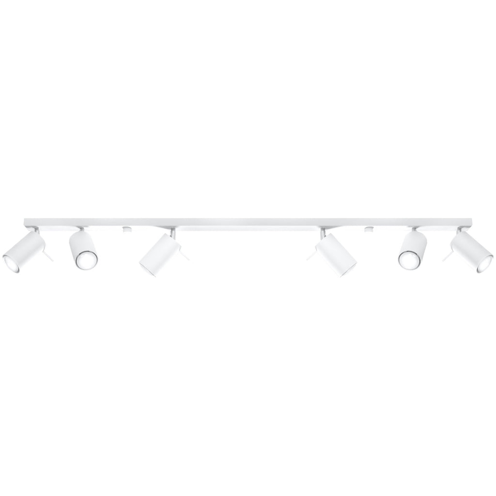 Plafonnier Ring rampe de 6 spots orientables en acier blanc sur une longue barre
