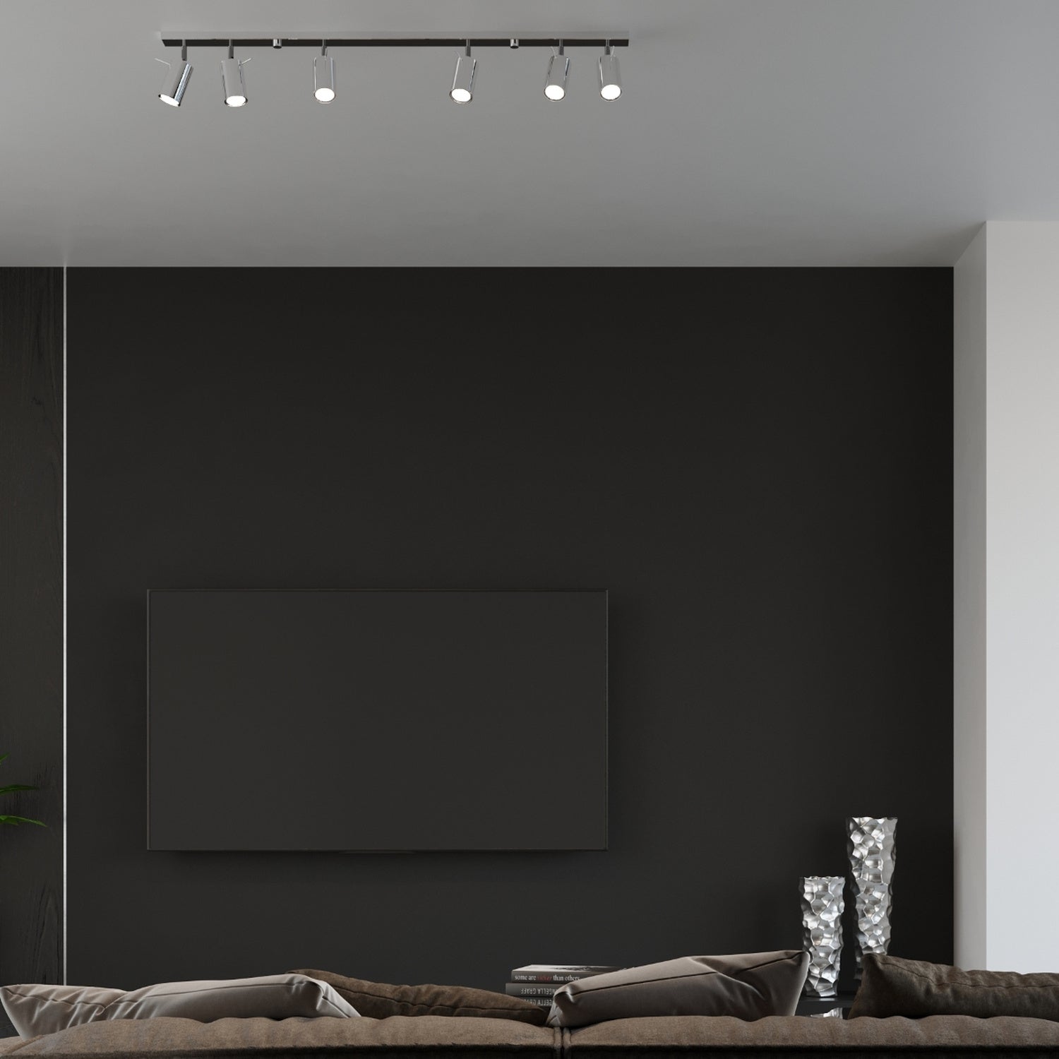 Plafonnier Ring rampe 6 spots en acier chromé dans un intérieur