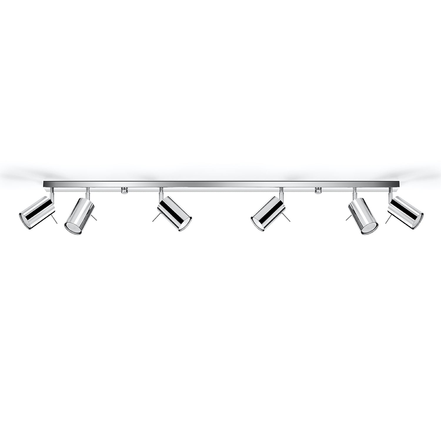 Plafonnier Ring rampe 6 spots en acier chromé, spots tubes orientables sur une longue barre, vue de profil