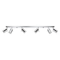 Plafonnier Ring rampe 6 spots en acier chromé, spots tubes orientables sur une longue barre, vue de face