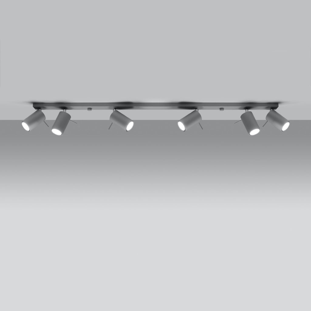 Détail des spots orientables du plafonnier Ring rampe 6 spots acier gris, douille GU10
