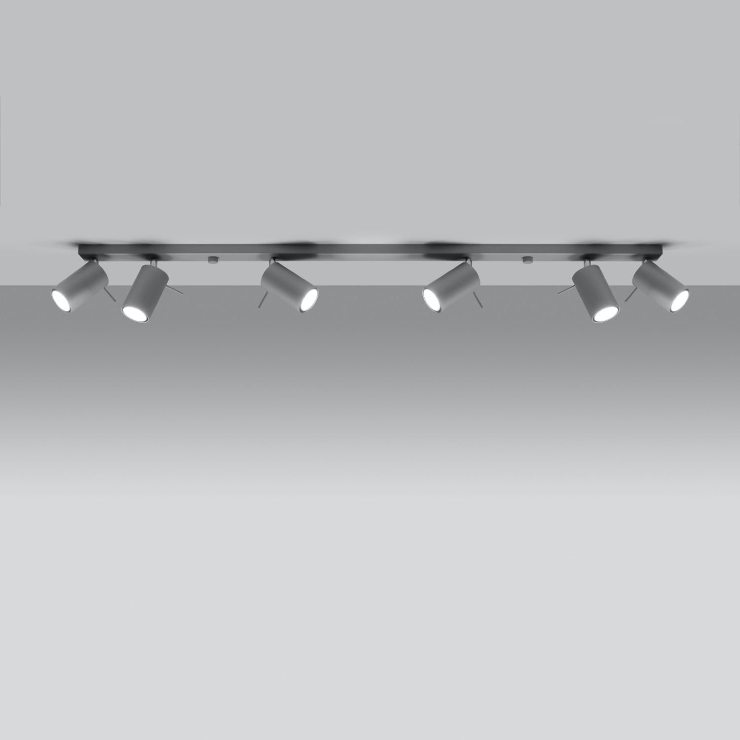Détail des spots orientables du plafonnier Ring rampe 6 spots acier gris, douille GU10