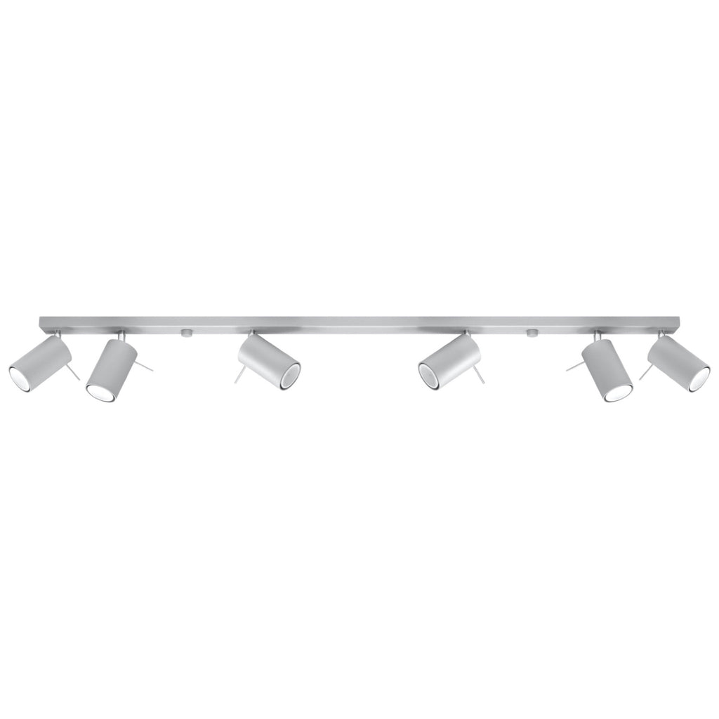 Plafonnier Ring rampe de 6 spots orientables en acier gris sur une barre