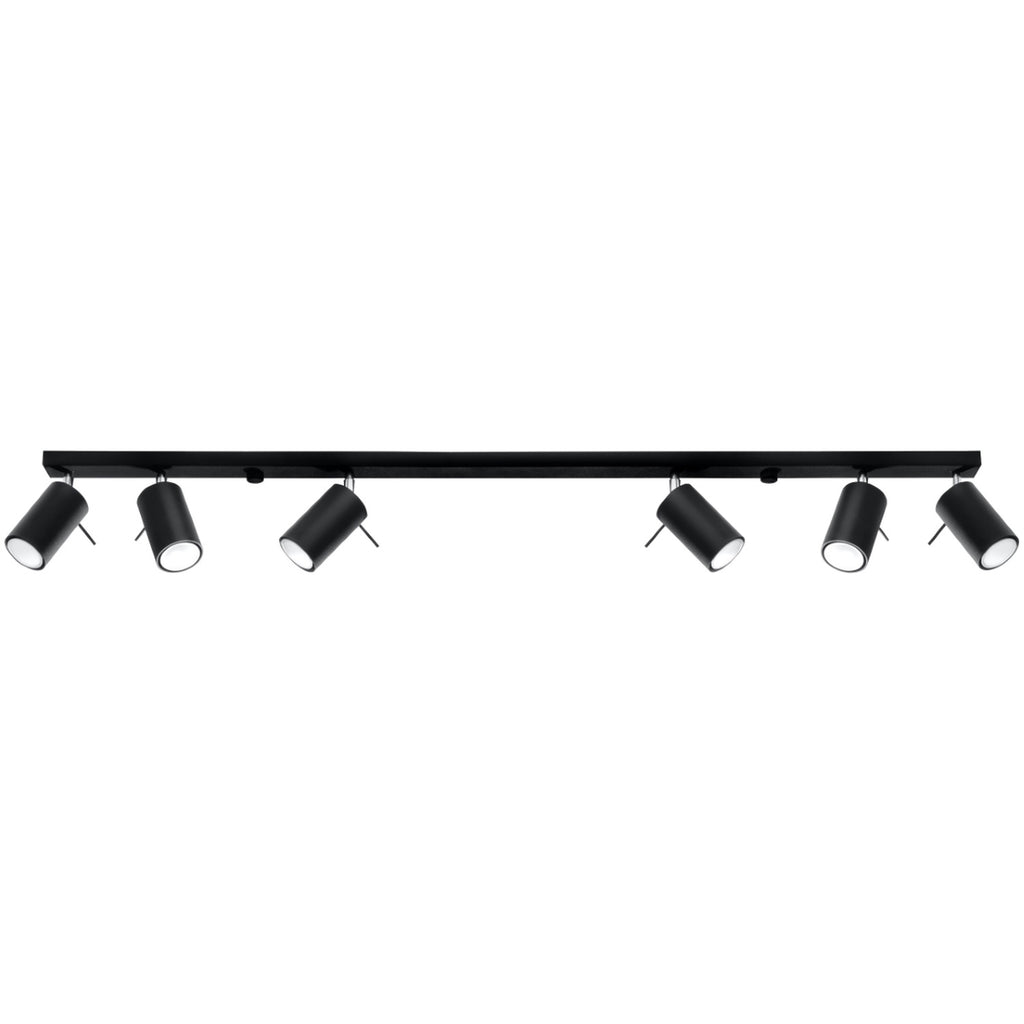 Plafonnier Ring rampe de 6 spots orientables en acier noir sur une longue barre