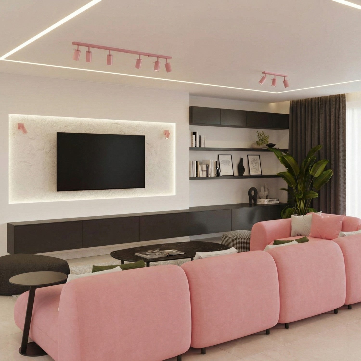 Plafonnier Ring rampe 6 spots acier rose GU10, vue 14