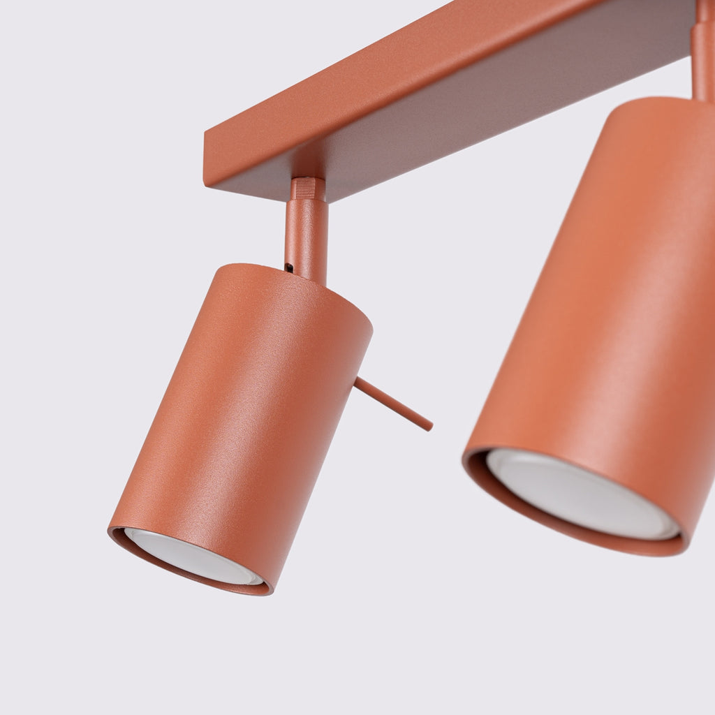 Plafonnier Ring rampe 6 spots acier rouge ocre GU10, détail de la structure