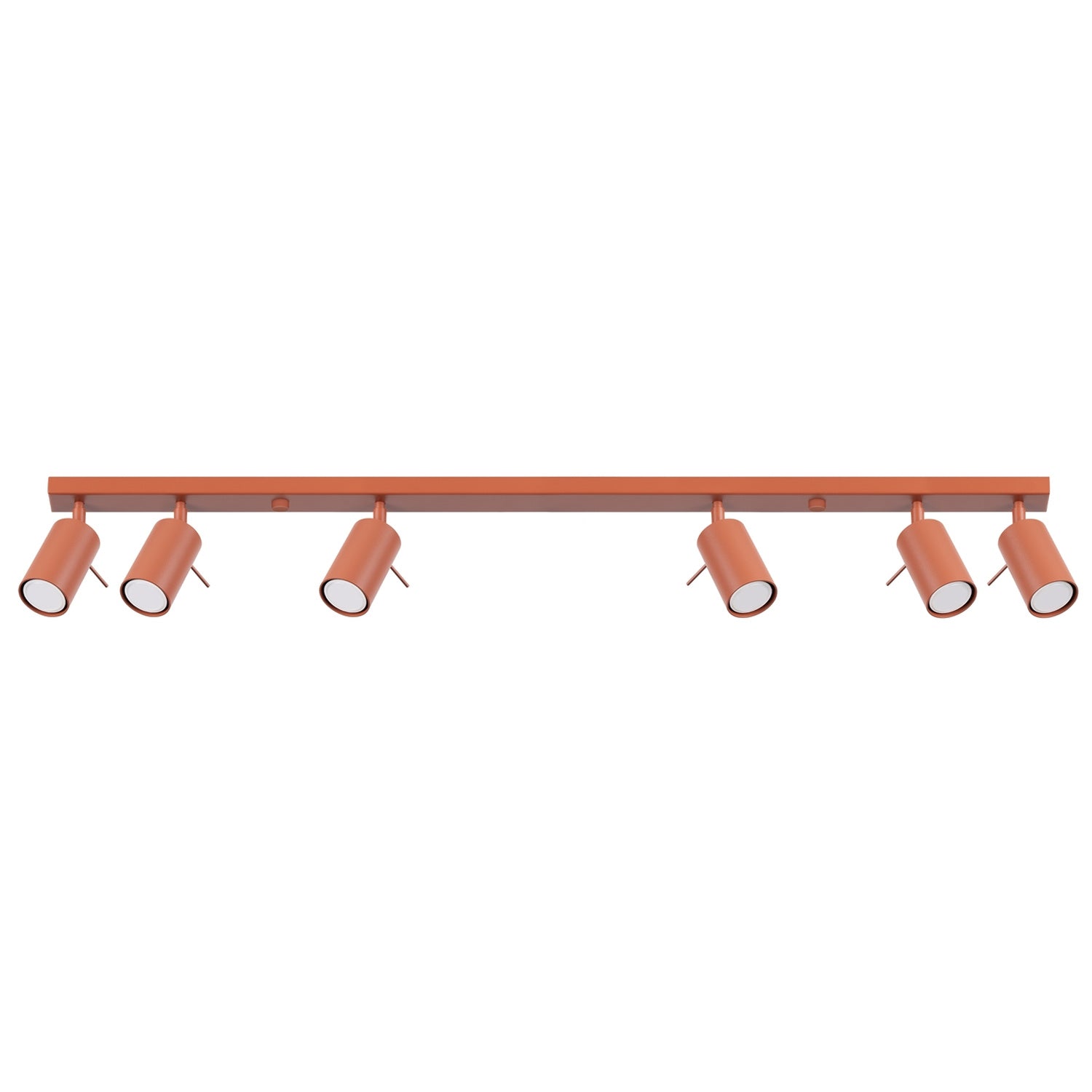 Plafonnier Ring rampe 6 spots acier rouge ocre GU10, spot cylindrique orientable en acier laqué