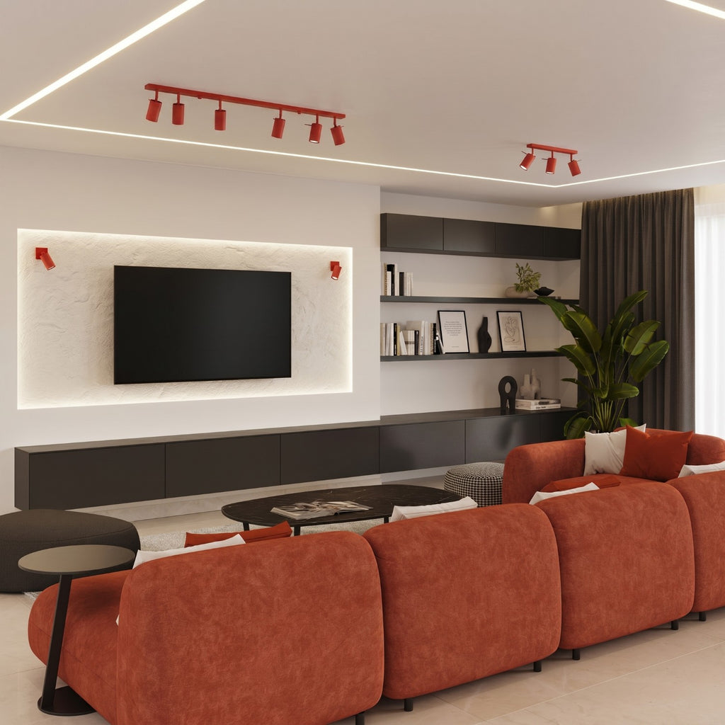 Plafonnier Ring rampe 6 spots acier rouge GU10, vue 14