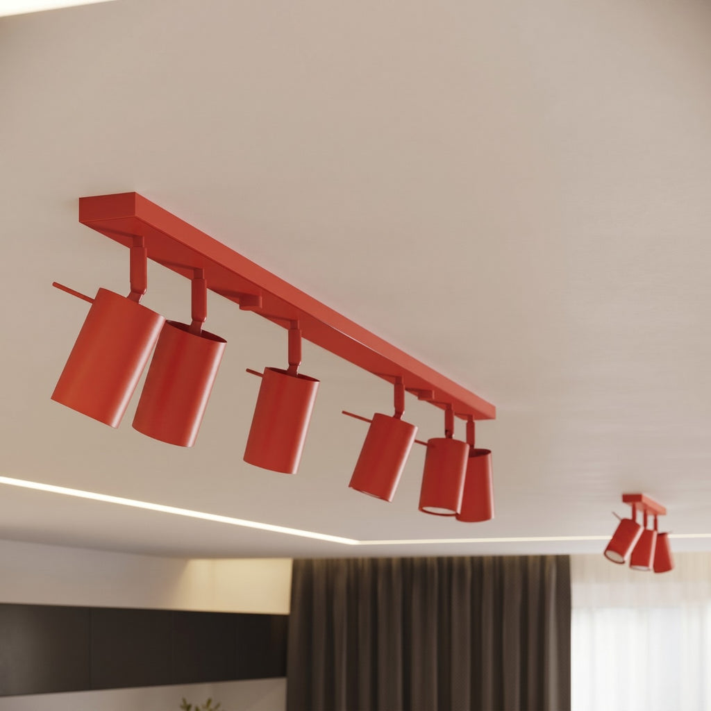 Plafonnier Ring rampe 6 spots acier rouge GU10, vue 15