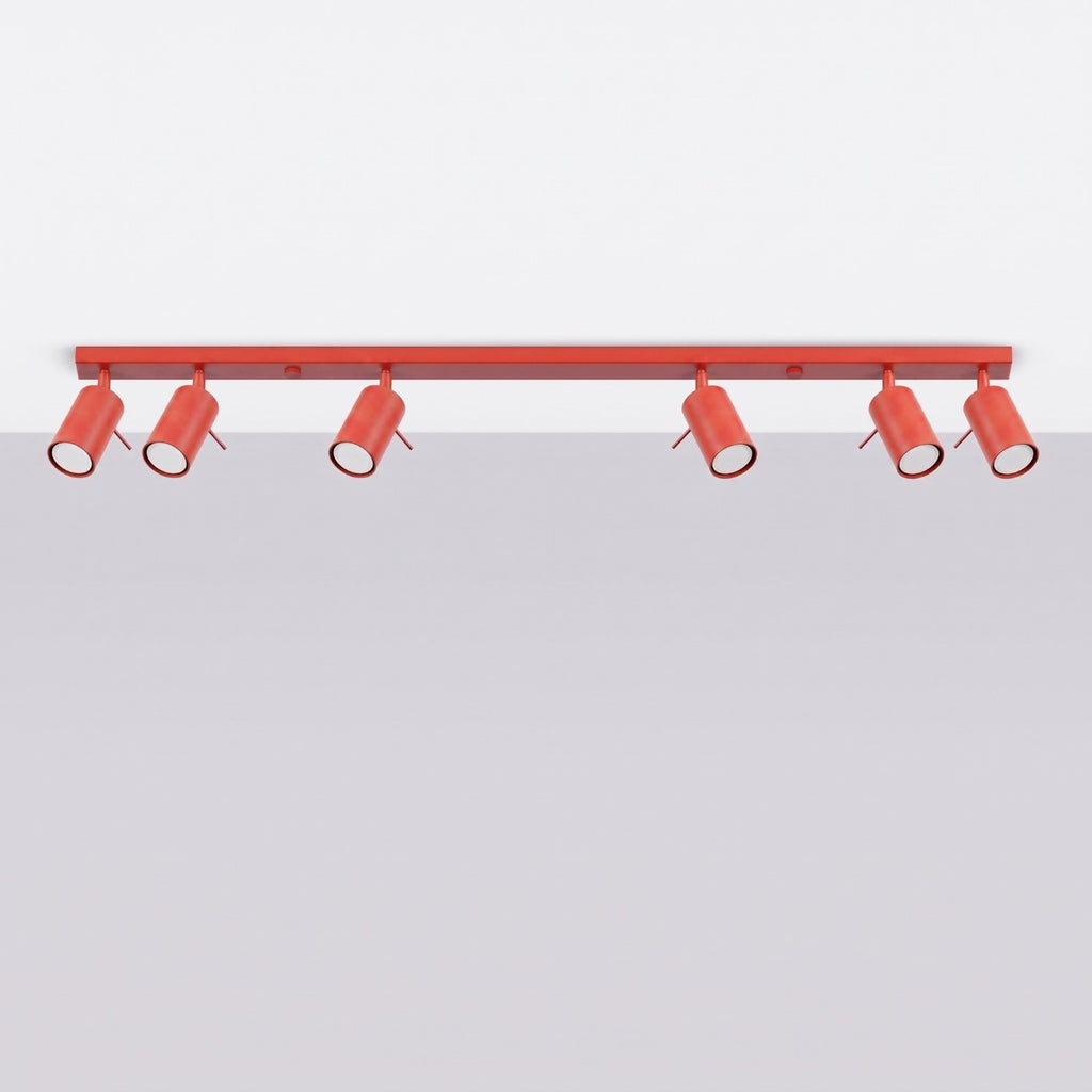 Plafonnier Ring rampe 6 spots acier rouge GU10, vue 2