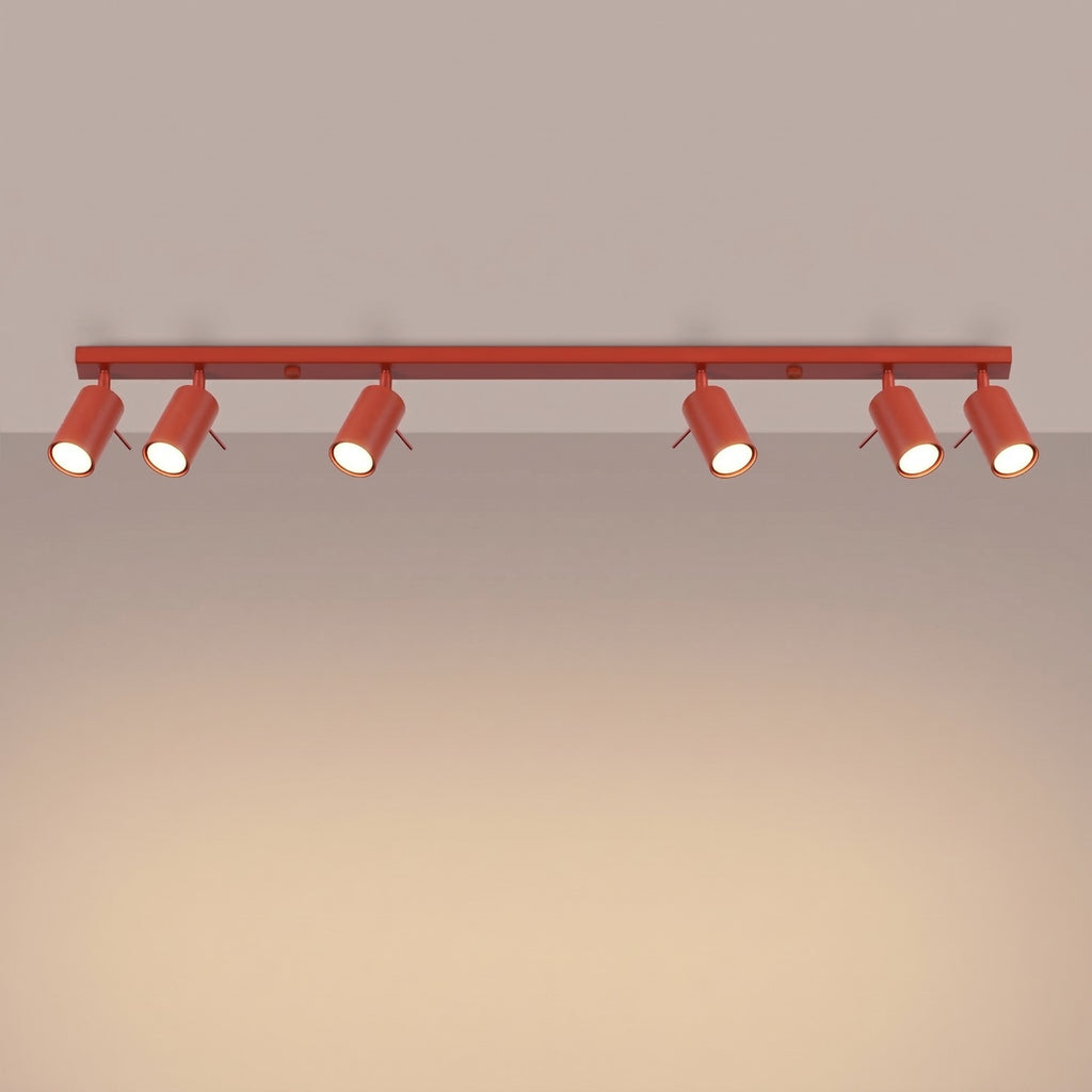 Plafonnier Ring rampe 6 spots acier rouge GU10, vue 3
