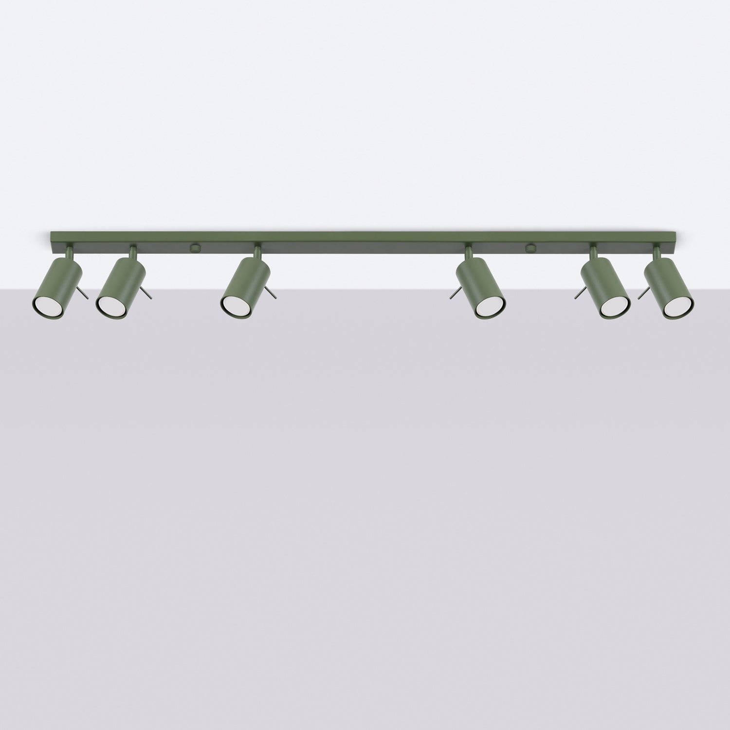 Plafonnier Ring rampe 6 spots acier vert olive GU10 de profil