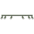 Plafonnier Ring rampe 6 spots acier vert olive GU10, spot cylindrique orientable en acier laqué