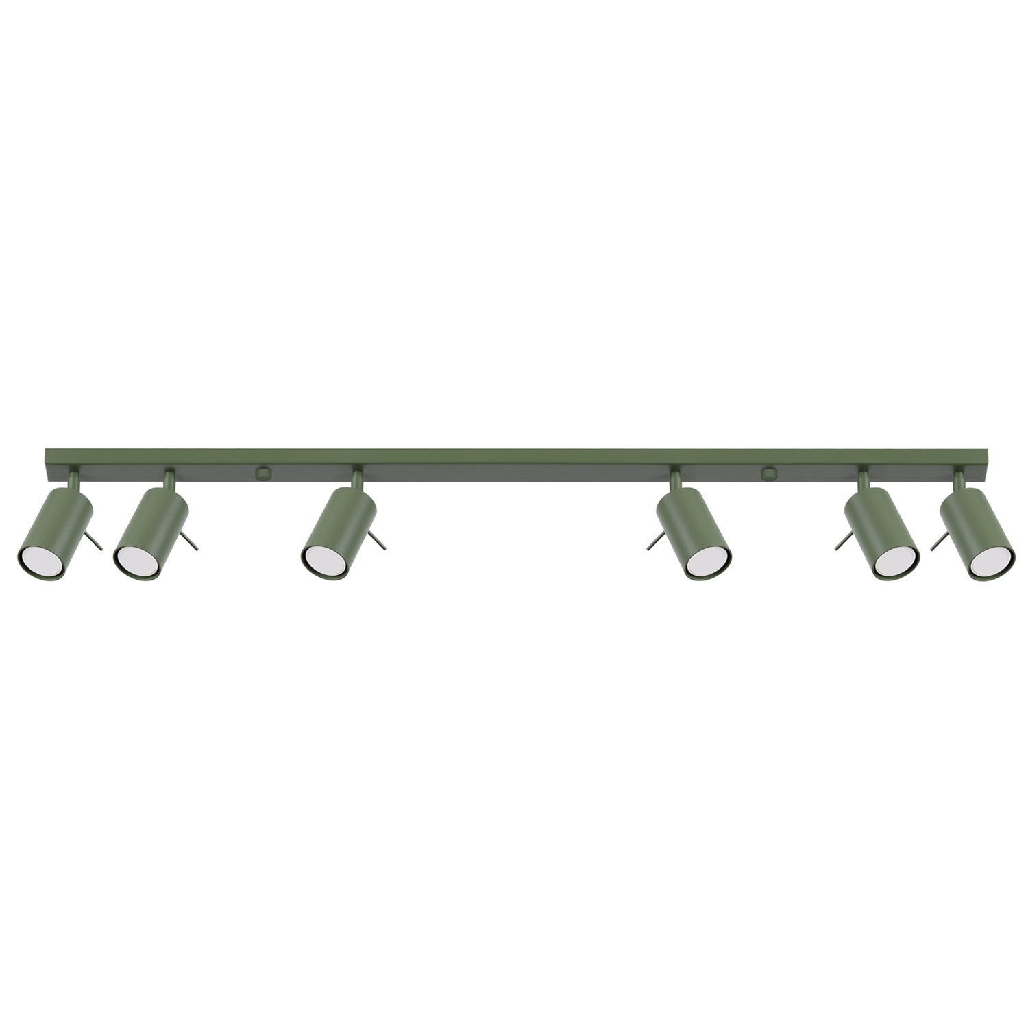 Plafonnier Ring rampe 6 spots acier vert olive GU10, spot cylindrique orientable en acier laqué