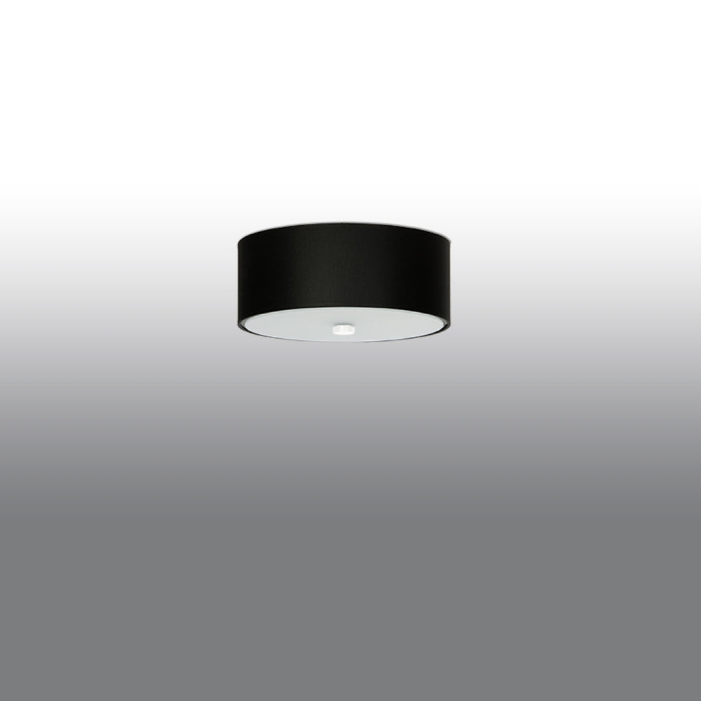 Plafonnier Skala 30 en tissu noir, vue montrant le diffuseur en verre dépoli