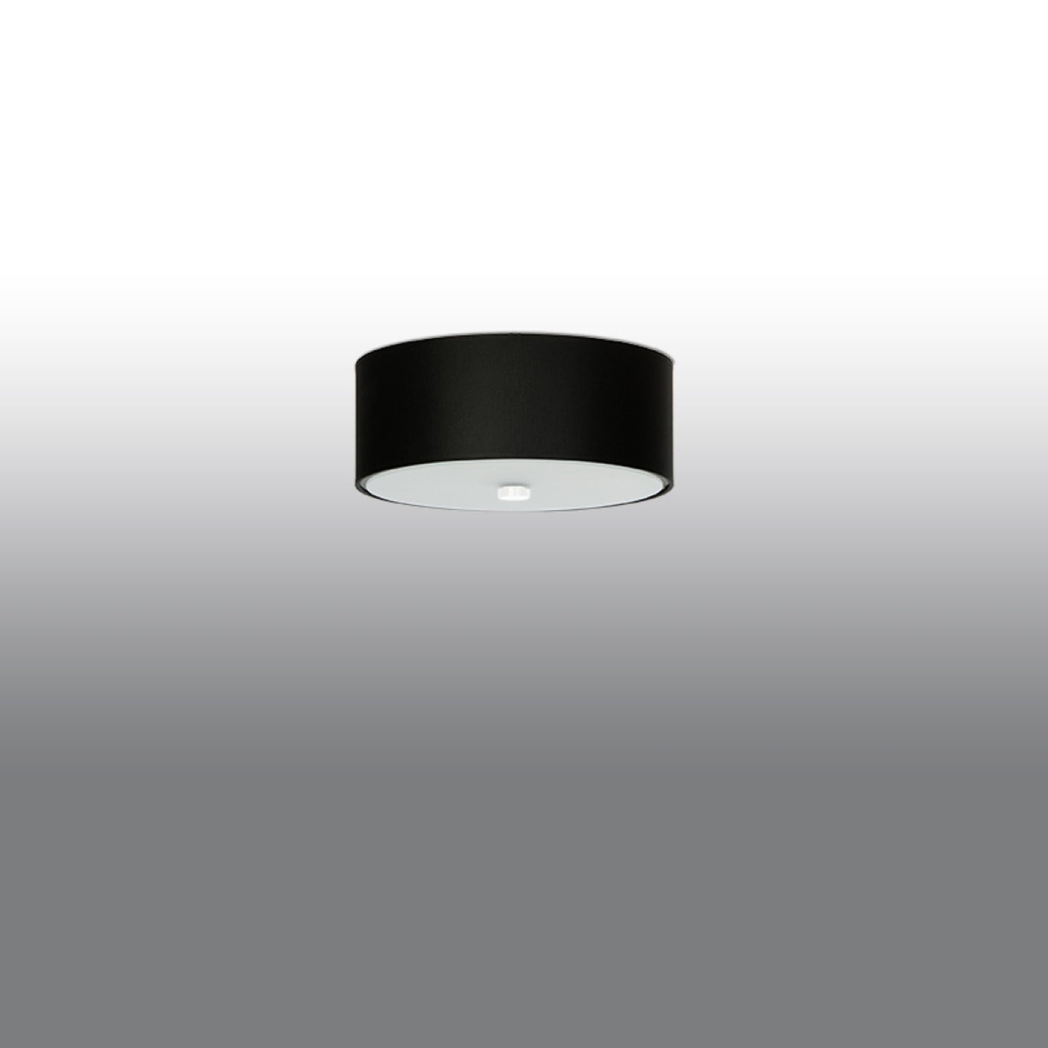 Plafonnier Skala 30 en tissu noir, vue montrant le diffuseur en verre dépoli