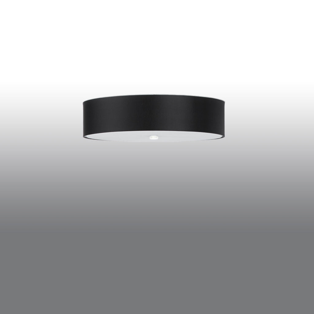 Plafonnier Skala 50 en tissu noir, vue montrant le diffuseur en verre dépoli