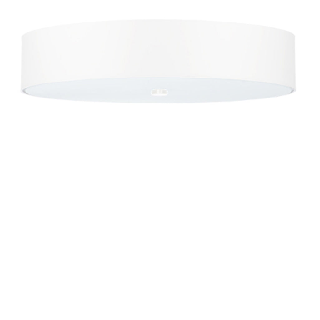 Plafonnier Skala 60 en tissu blanc, abat-jour tambour au plafond, vue de face