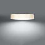 Plafonnier Skala 80 en tissu blanc allumé, lumière diffusée vers le bas