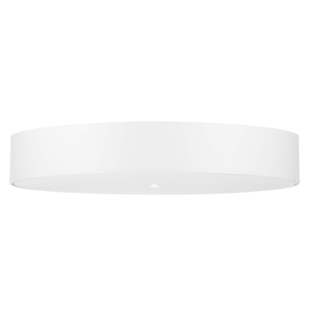 Plafonnier Skala 80 en tissu blanc, grand abat-jour tambour au plafond, vue de face