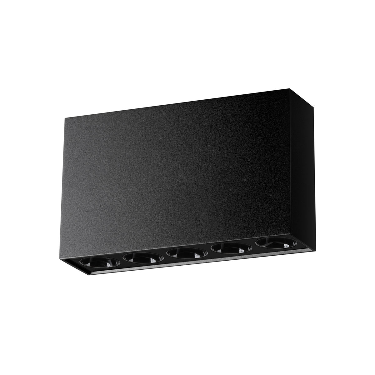 Plafonnier Sole boîtier en aluminium noir avec ses cinq sources LED alignées en dessous