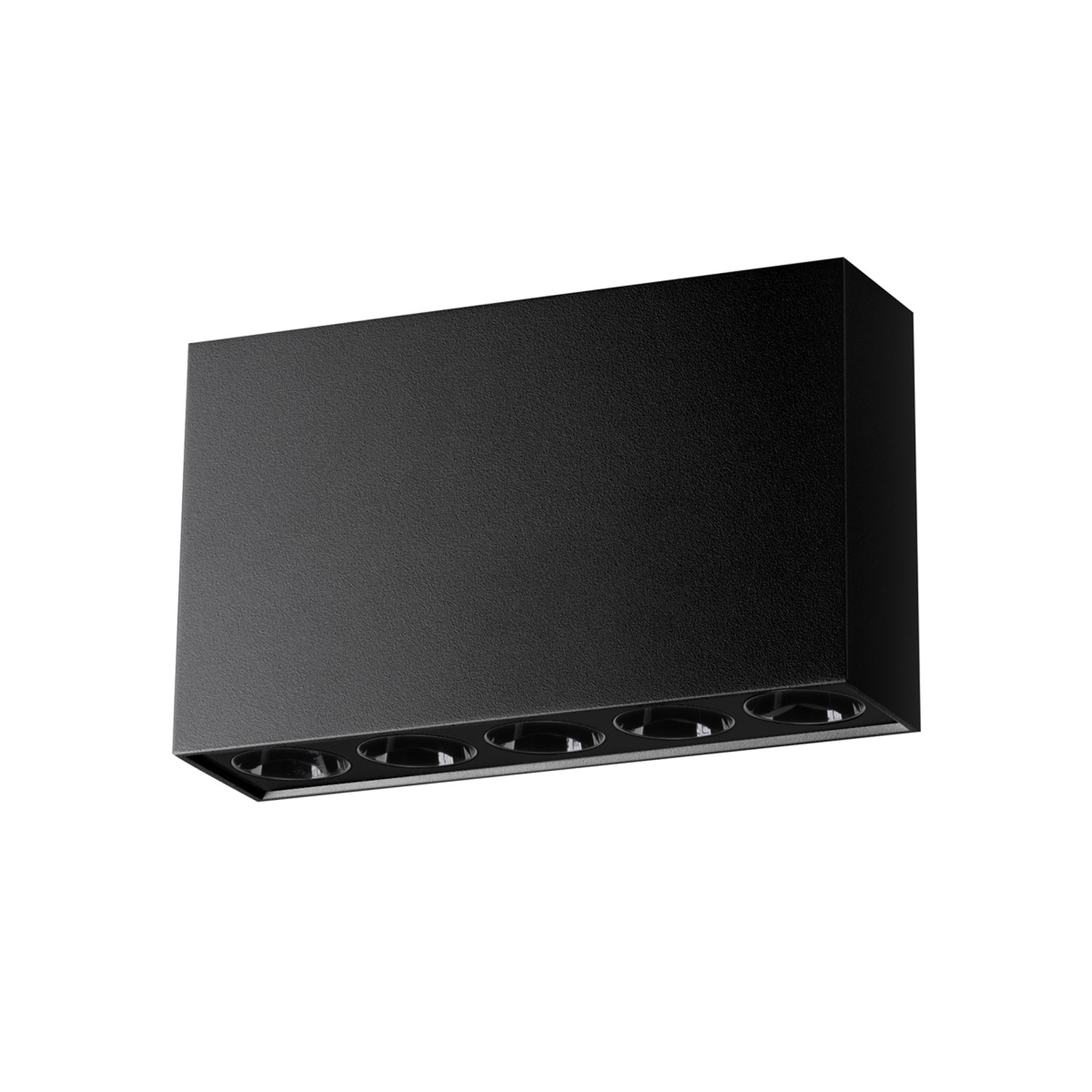 Plafonnier Sole LED barre aluminium noir, cinq cellules LED dans un barre d'aluminium noir, éclairage vers le bas
