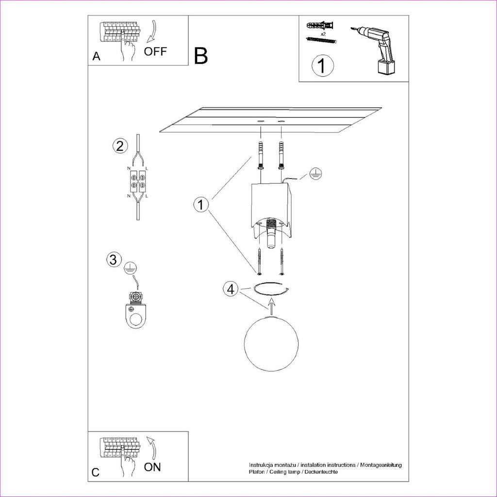 Notice de montage : Plafonnier Solis bois naturel et verre opale G9