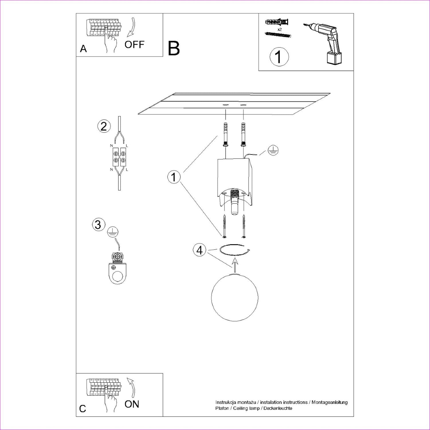 Notice de montage : Plafonnier Solis bois naturel et verre opale G9