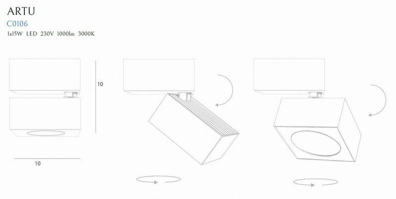 Dimensions Plafonnier spot Artu blanc