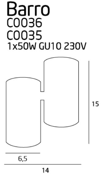 Dimensions Plafonnier spot Barro blanc GU10