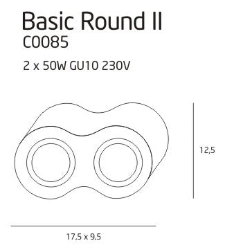 Dimensions Plafón spot Basic redondo doble blanco GU10