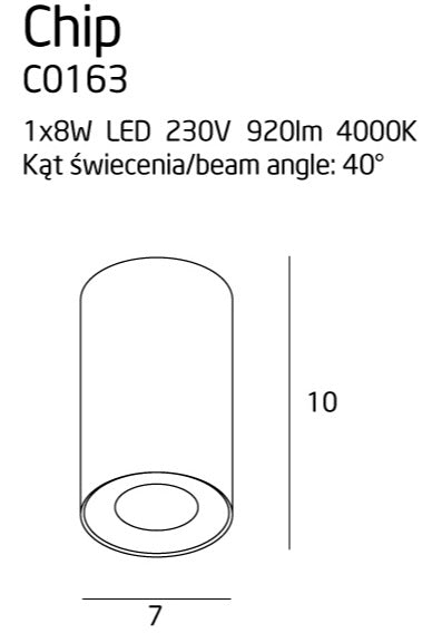 Dimensions Plafonnier spot Chip noir