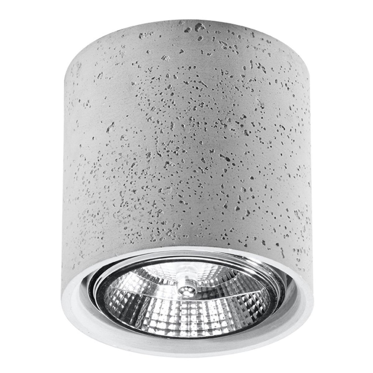Plafonnier spot Cullo en béton gris cylindrique avec son ampoule en retrait sur fond blanc