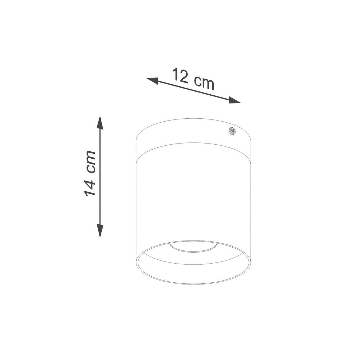 Schéma coté du plafonnier Rif 14 cm de haut et 12 cm de diamètre