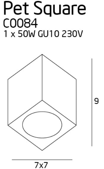 Dimensions Square chrome recessed spotlight GU10