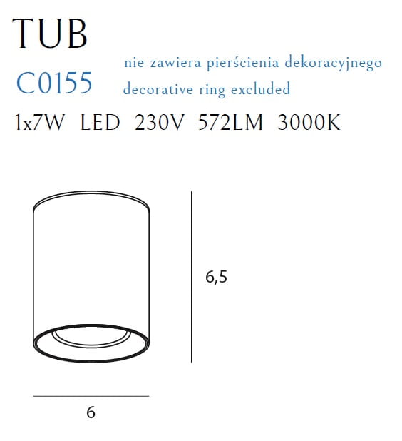 Dimensions Plafón foco Tub redondo blanco