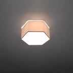 Plafonnier Sunde 13 blanc allumé, lumière diffuse vers le bas et halo au plafond
