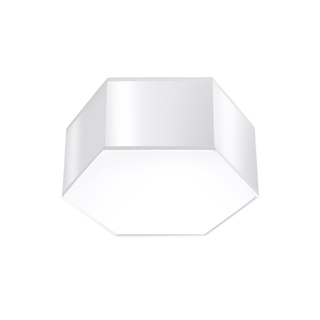 Plafonnier Sunde 13 blanc, coque hexagonale blanche et diffuseur opale