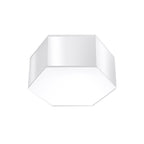 Plafonnier Sunde 13 blanc, coque hexagonale blanche et diffuseur opale